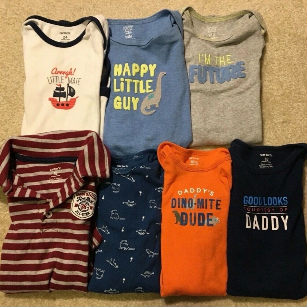 Carter's Lot of 7 Baby One Piece Bodysuit Short Sleeve Dinosaurs 18 & 24 Months
